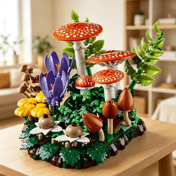 Home Decoration Creative Forest Mushroom Building Blocks 2026 New Arrival Plant Assembly Model Toys Birthday Christmas Gifts