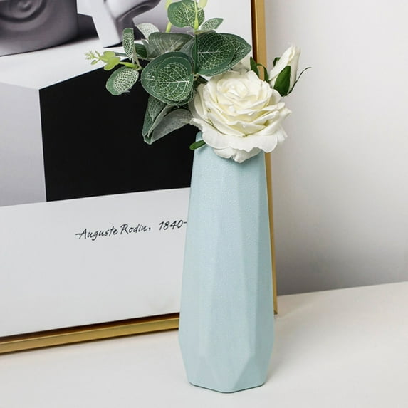 Home Decoration Fashion Diamond Design Imitation Ceramic Nordic Style Flower Arrangement Flower Pot Plastic Flower Vase LIGHT BLUE