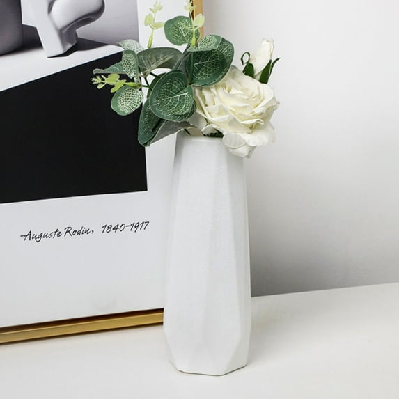 Home Decoration Fashion Diamond Design Imitation Ceramic Nordic Style Flower Arrangement Flower Pot Plastic Flower Vase WHITE