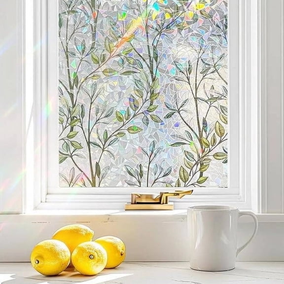 Home Decoration Stickers Colorful Window Film Bathroom Decoration: Green Vine Pattern Privacy Film Static Adhesive Front Door & Home Sunlight Blocking Create A Personalized & Cozy,Green Home Decora