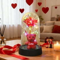 Home Decoration - V-alentine's Day Preserved Flower And Teddy Bear Heart Rose Ornament and Ambient decorative night light