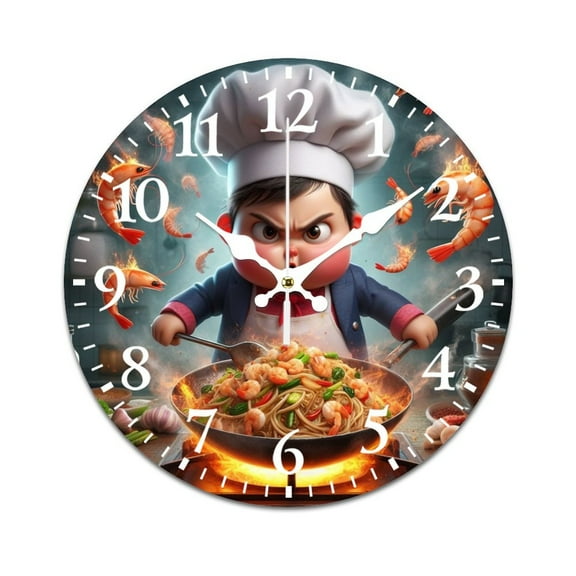 Home Decoration Wall Clock, Chef Little Boy Funny Pattern Retro Mute Non-Ticking Classic Wall Clock Battery Powered Suitable for Home, Living Room, Kitchen, Office Decorations