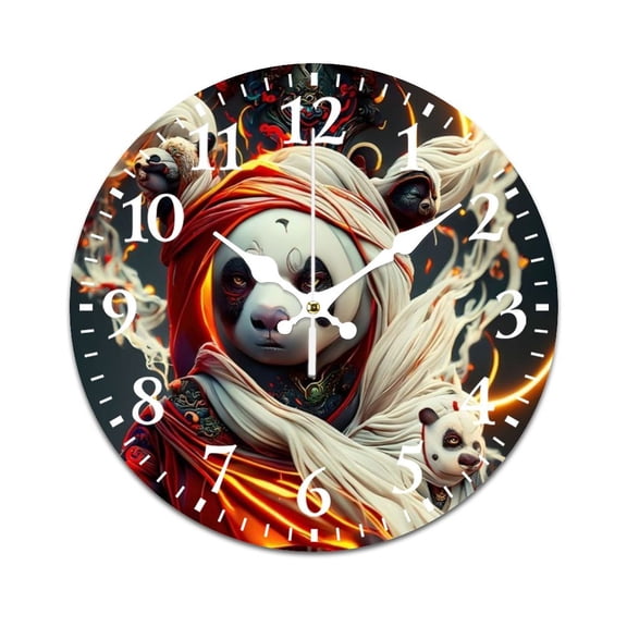 Home Decoration Wall Clock, Kung Fu Panda Interesting Pattern Retro Mute Non-Ticking Classic Wall Clock Battery Powered Suitable for Home, Living Room, Kitchen, Office Decorations