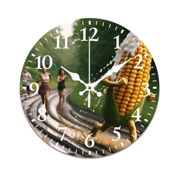 Home Decoration with Wall Clock, Running Corn Funny Pattern Retro Mute Non-Ticking Classic Wall Clock Battery Powered Suitable for Home, Living Room, Kitchen, Office Decorations