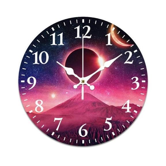 Home Decoration Wall Clock, Solar Eclipse Bright Scene Interesting Pattern Retro Mute Non-Ticking Classic Wall Clock Battery Powered Suitable for Home, Living Room, Kitchen, Office Decorations