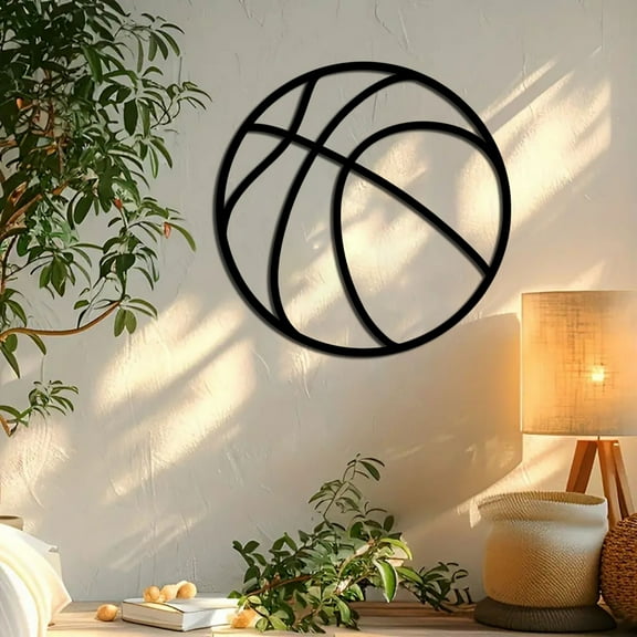 Home Decoration Wall Stickers Sports Room Decor For Boys Metal Modern Soccer Wall Art Decor Black Basketball Hanging Room Decorations For Kids Boy Sports Playroom Bedroom Nursery,Black Home Decoration