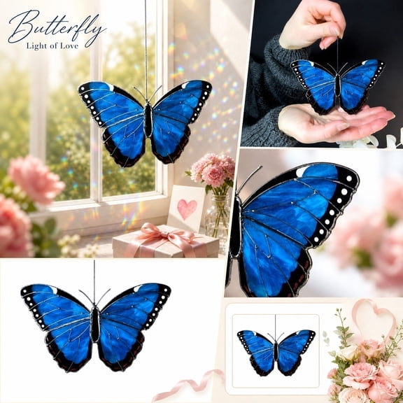 Home Decorations, Butterfly Decor, Unique Home Decor, Gift for Mother, 5X3 Inch Vibrant Multi-Tonal Blue Acrylic Monarch Butterfly Light Catcher Window Accent Perfect for Gifting
