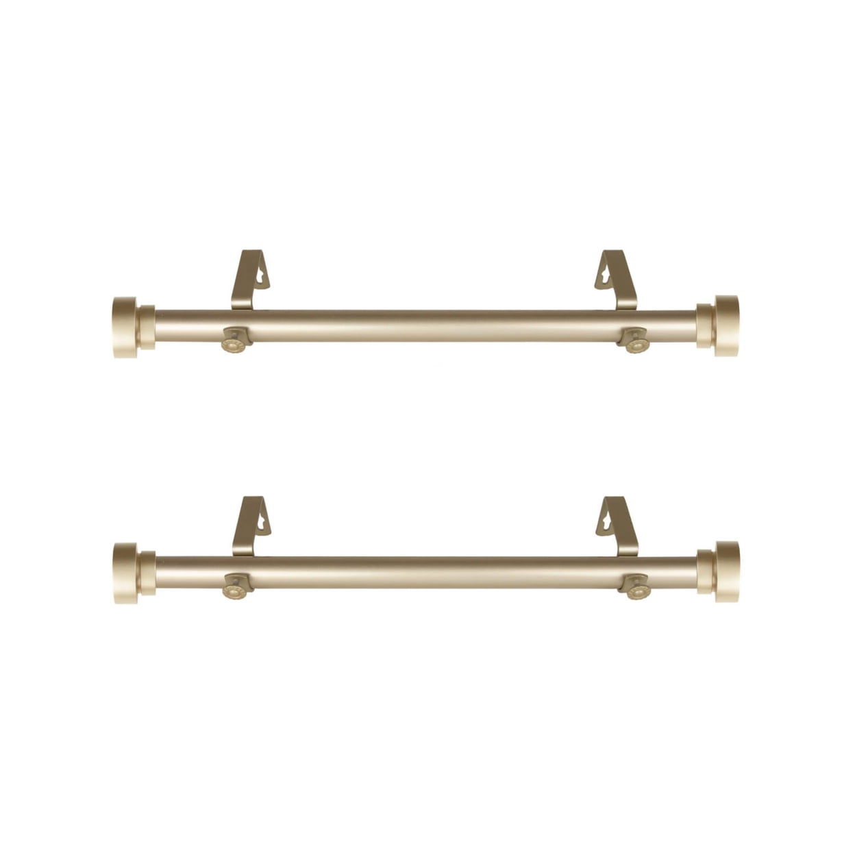 Home Decorative 1" Diameter Side Curtain Rod 12-20" Long (Set of 2) - Light Gold