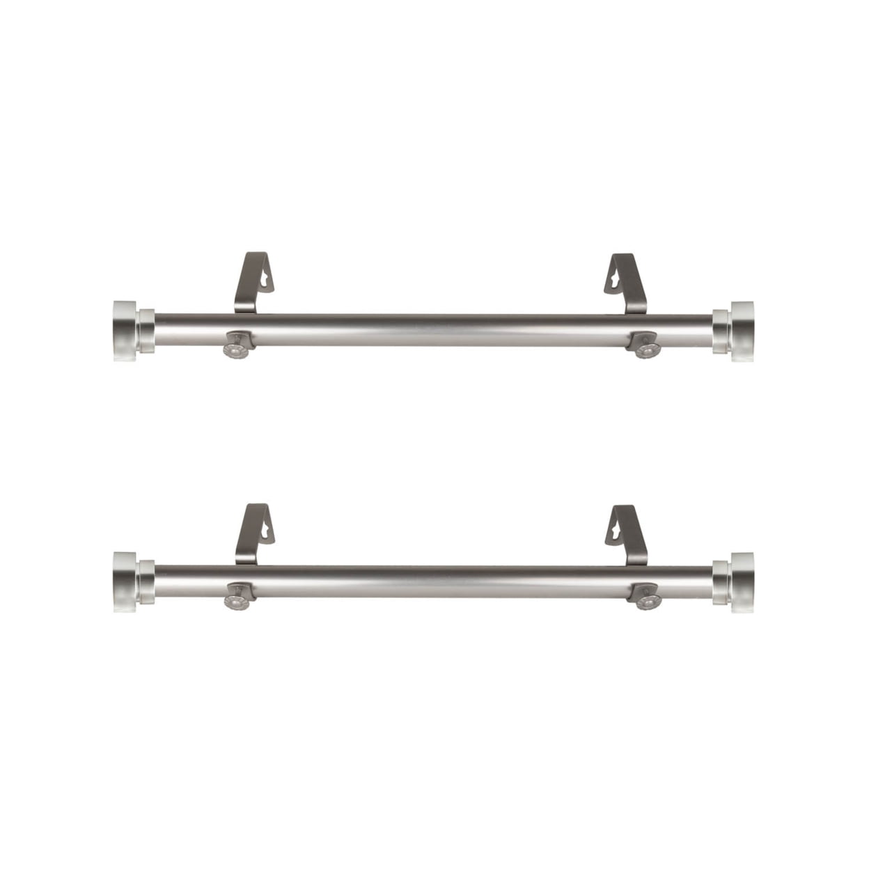 Home Decorative 1" Diameter Side Curtain Rod 12-20" Long (Set of 2) - Satin Nickel