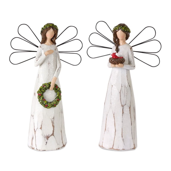 Home Decorative Angel (Set of 2) 11.5"H Resin - White, Brown, Green