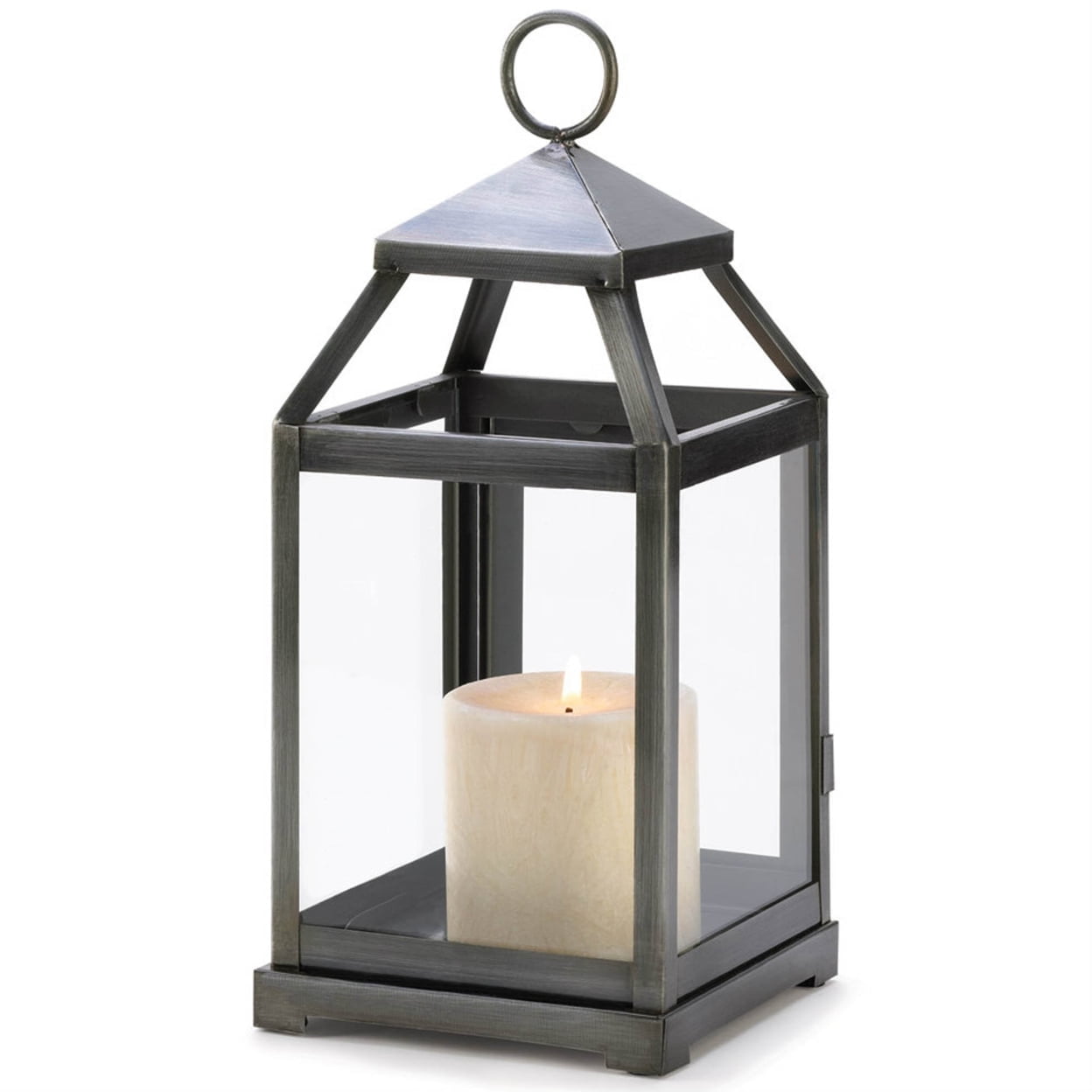 Brushed Silver Iron and Glass Candle Lantern - 12 inches
