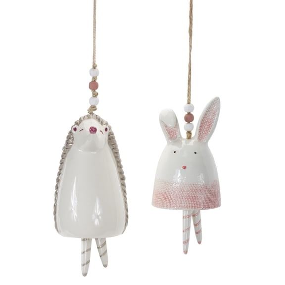 Melrose Set of 4 Bunny Hedgehog Bell 7"H Stoneware