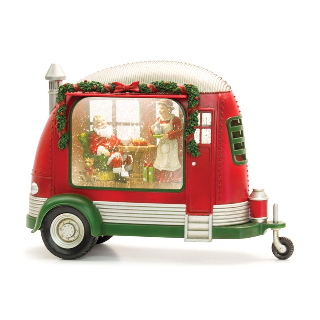 Festive Red and Green Camper Snow Globe with Santa