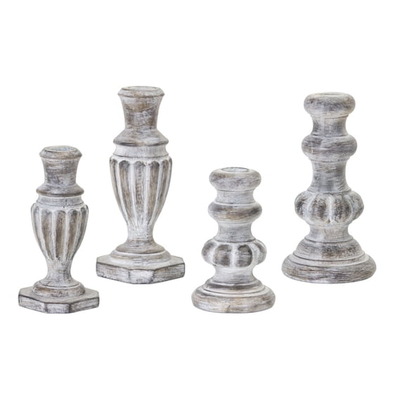Home Decorative Candle Holder (Set Of 4) 5.75"H, 6.5"H, 7.5"H, 7.5"H Resin, Stone Powder
