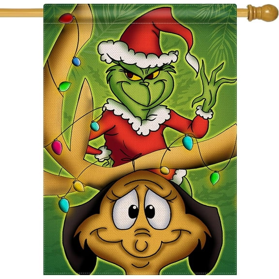 Home Decorative Christmas Holiday House Flag, Xmas Santa Reindeer Garden Yard Lawn Party Outside Decoration, Winter Farmhouse Outdoor Large Vertical Burlap Decor Double Sided 28 x 40