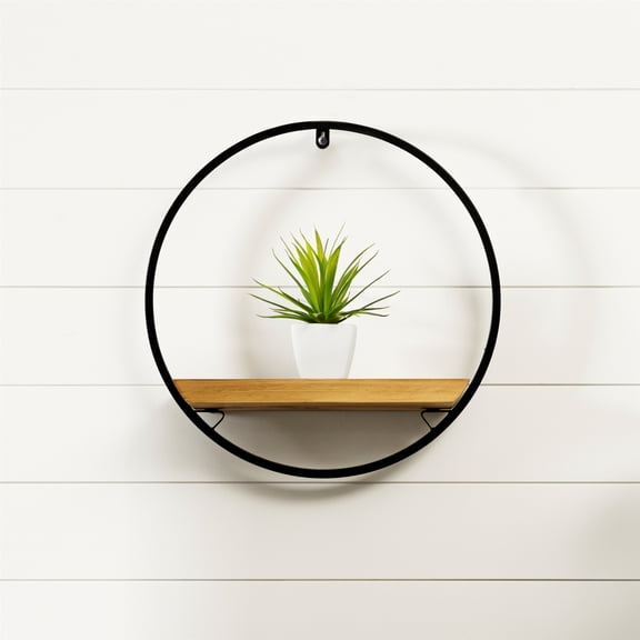 Melrose Rustic Circular Shelf - 17.5" - Brown and Black