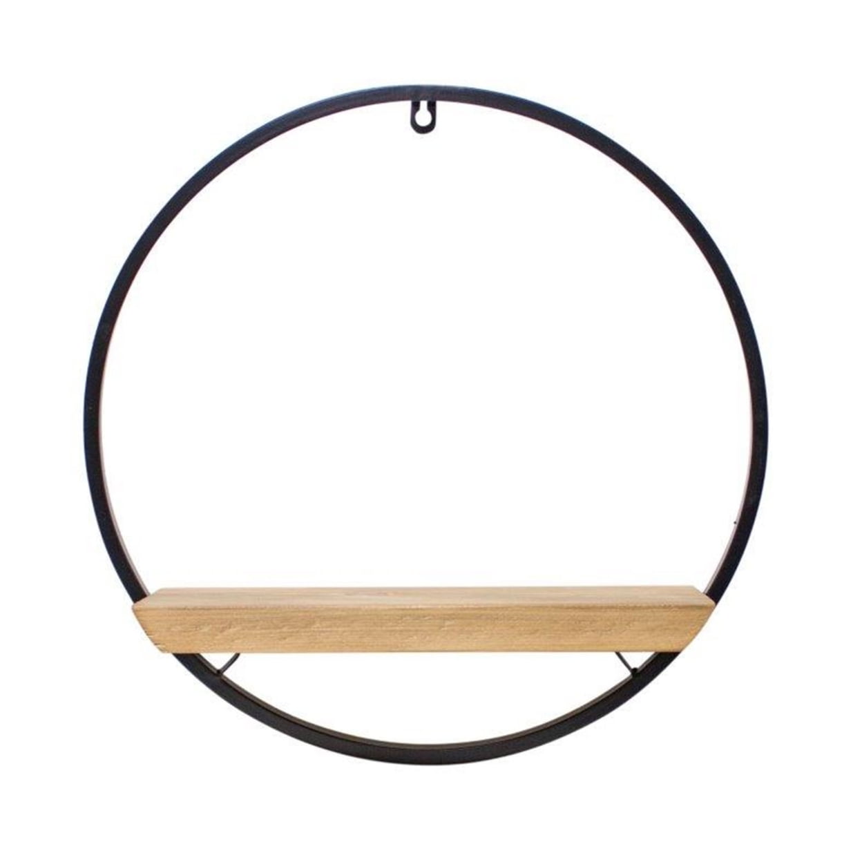 Black Iron and Wood Circular Wall Shelf