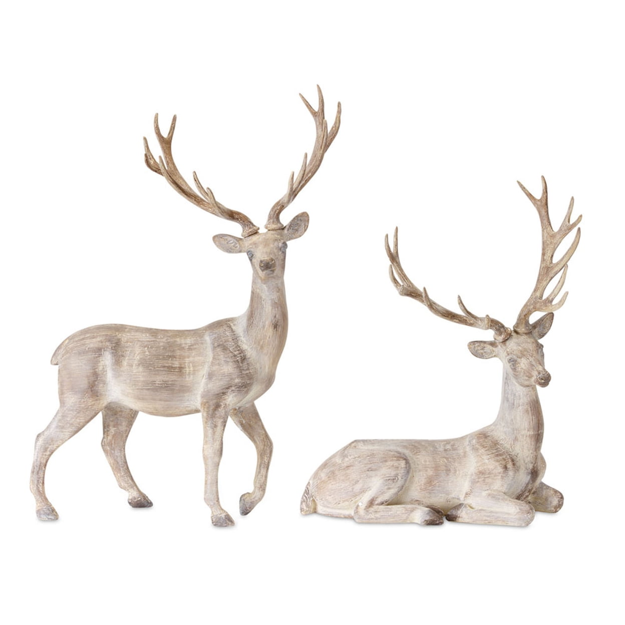 Gold Resin Winter Deer Statues Set of 2