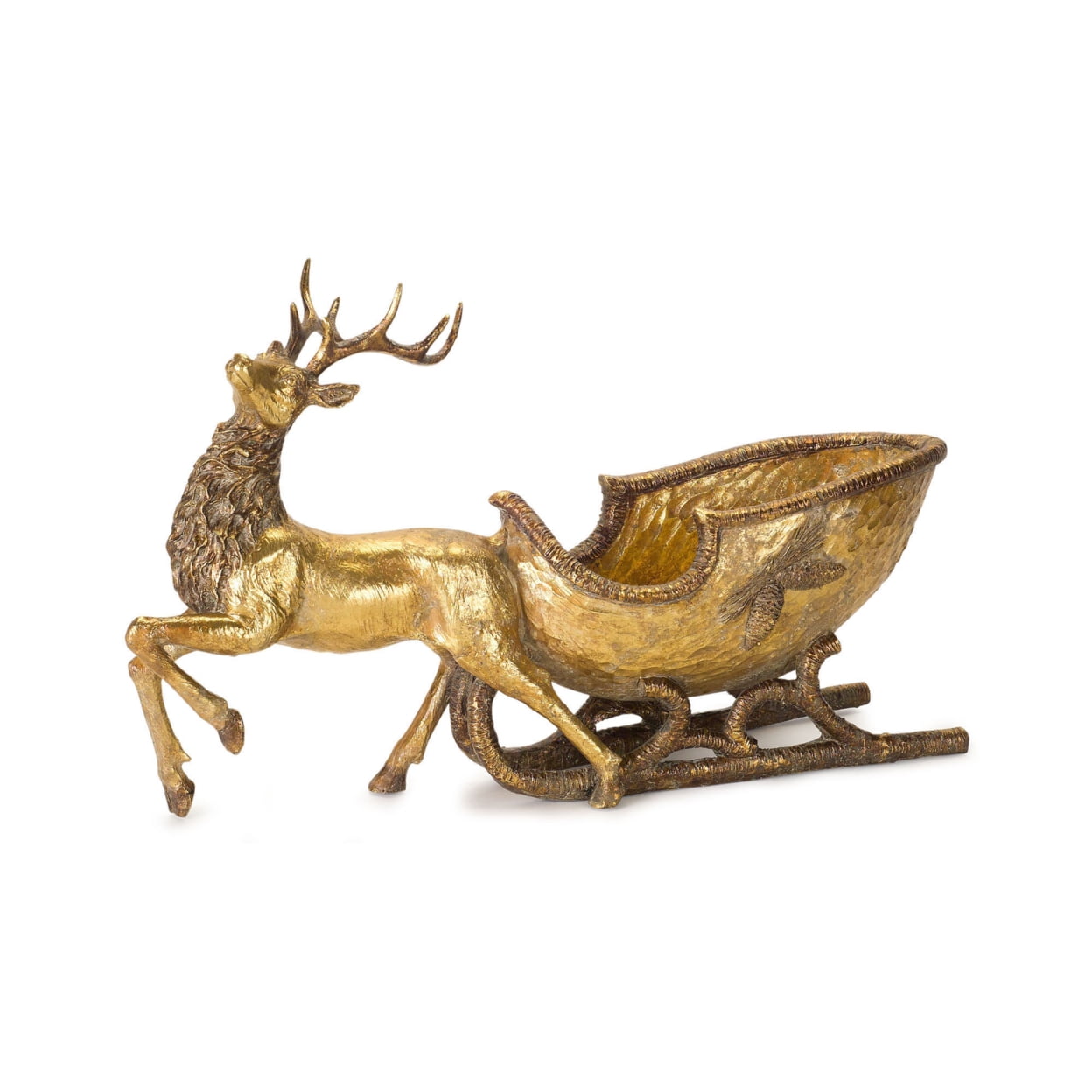 Gold Metal Deer with Sleigh Winter Figurine