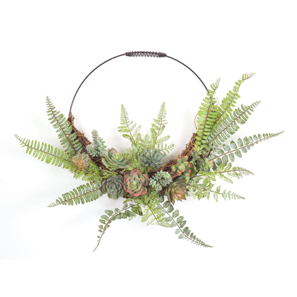 Green and Red Faux Fern and Succulent Wall Wreath