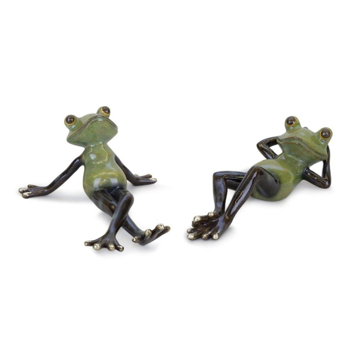 Whimsical Green and Brown Polyresin Frog Figurines Set