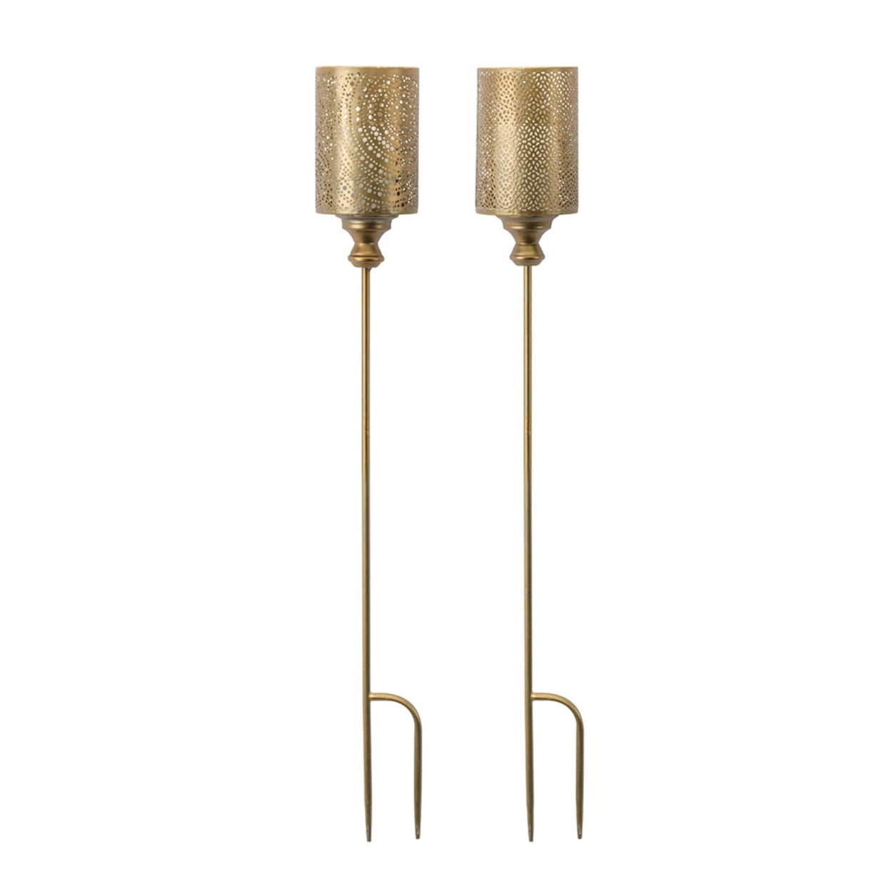 Gold Metal Spiral Design Garden Candle Holder Stakes, Set of 4