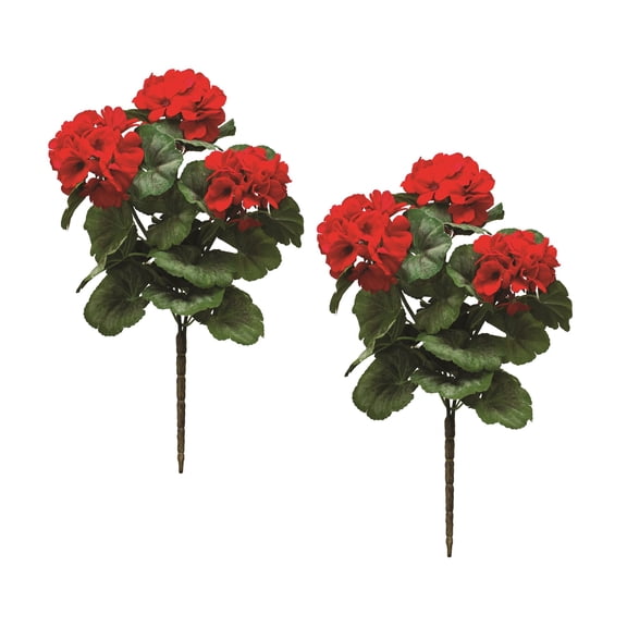 Melrose Geranium Floral Bush Sprays - 20.25" - Red - Set of 2