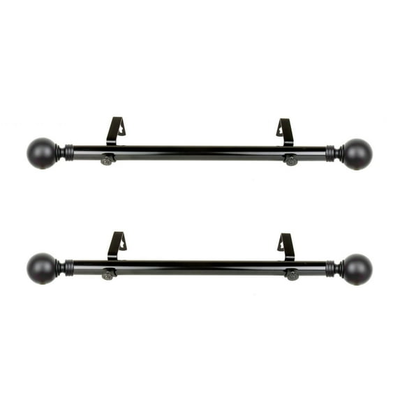 Home Decorative Globe 1" Diameter Side Curtain Rod 12-20" Long (Set of 2) - Black