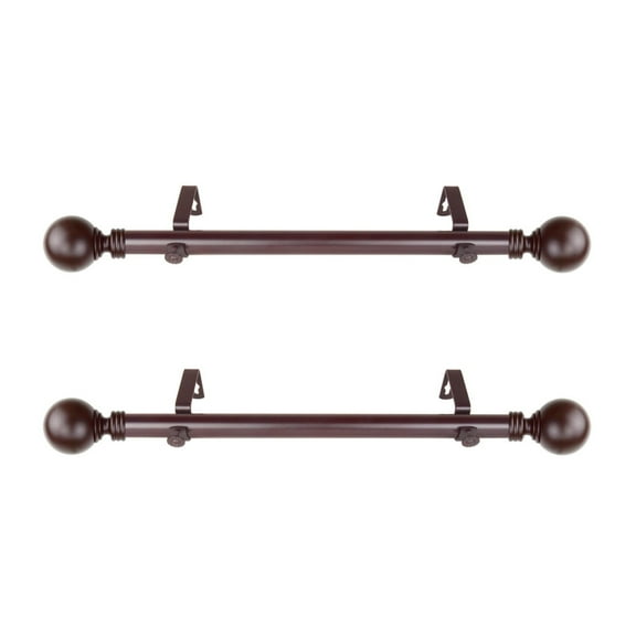 Home Decorative Globe 1" Diameter Side Curtain Rod 12-20" Long (Set of 2) - Mahogany