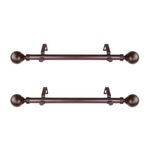 Home Decorative Globe 1" Diameter Side Curtain Rod 12-20" Long (Set of 2) - Mahogany