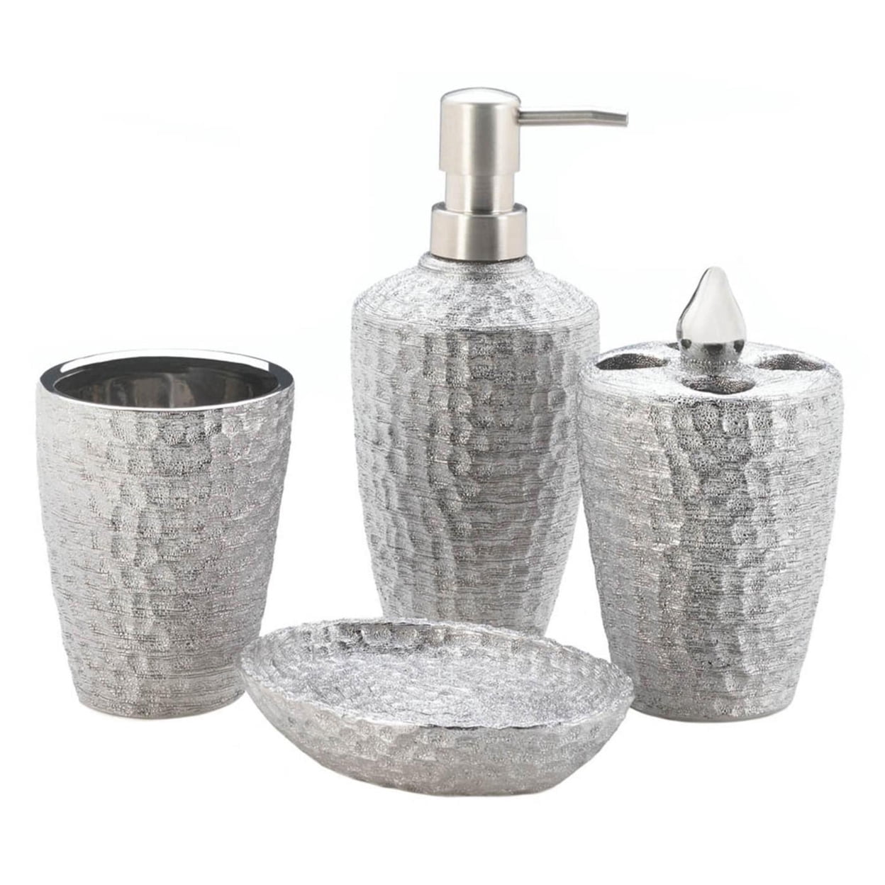 Home Decorative Hammered-Texture Silver Porcelain Bath Set - Walmart.com