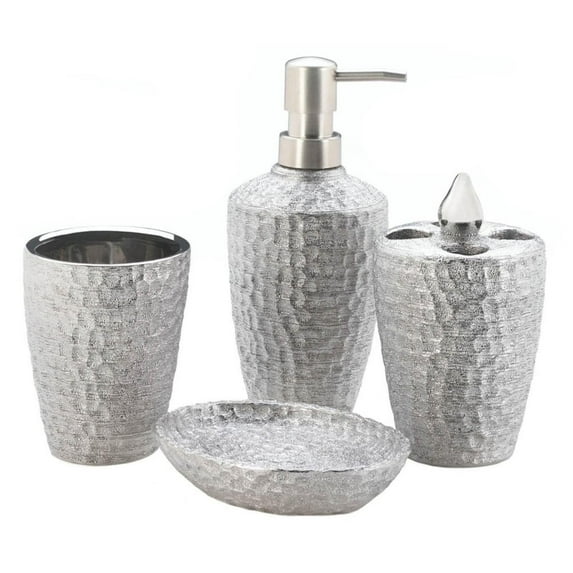 Home Decorative Hammered-Texture Silver Porcelain Bath Set