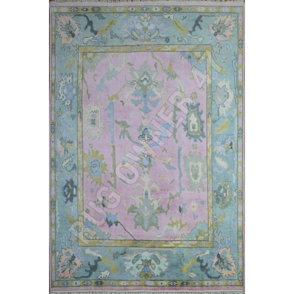 Home Decorative Handmade Colourful Oushak Area Rug 8X10 Hand-Knotted Wool Area Rug Pink, M Blue, Gold, Lt Grey, Grey.