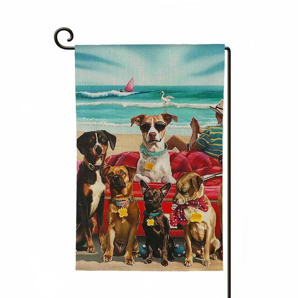 Hzppyz Sommer Strand Hund Flagge – Doppelseitige Gartenflagge Mit Rotem Truck, 12x18 Zoll, Wetterfest & Dekorativ