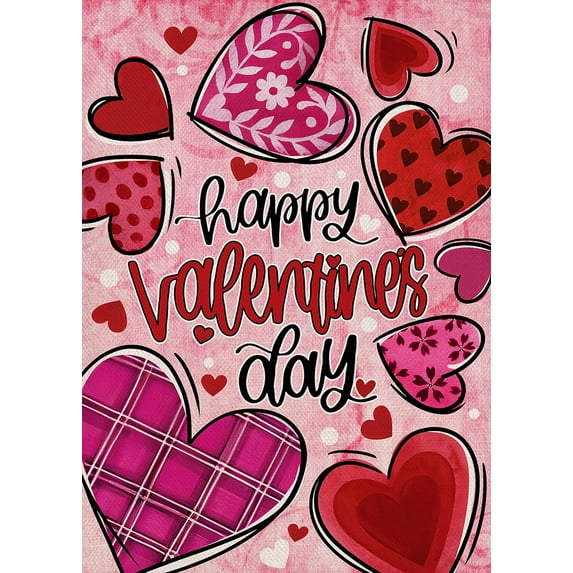 Home Decorative Happy Valentine''s Day Love Garden Flag, Red Pink Heart Yard Anniversary Outside Decorations, Wedding Engagement Outdoor Small Decor Double Sided 12x18