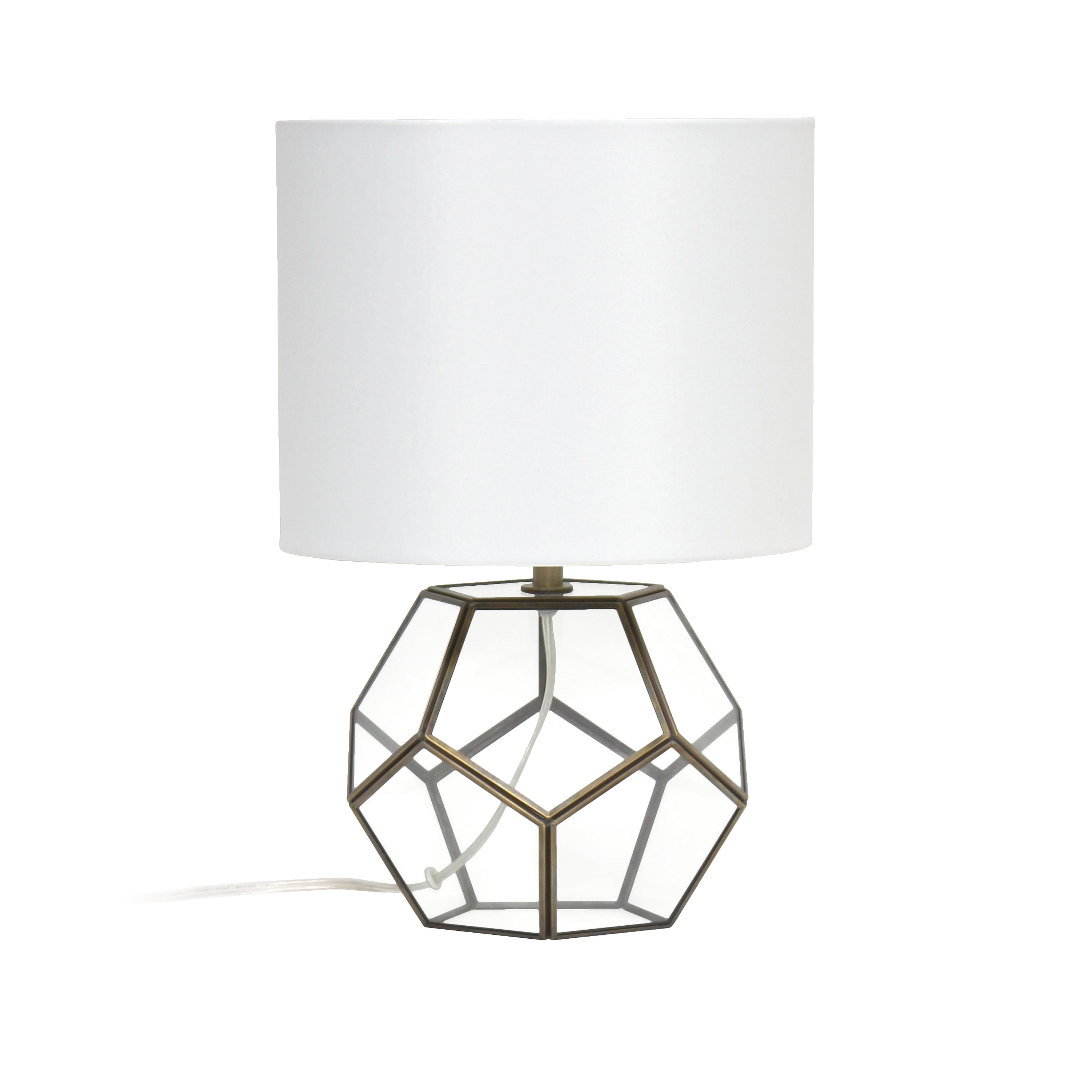 White Fabric Shade Glass and Brass Sphere Table Lamp