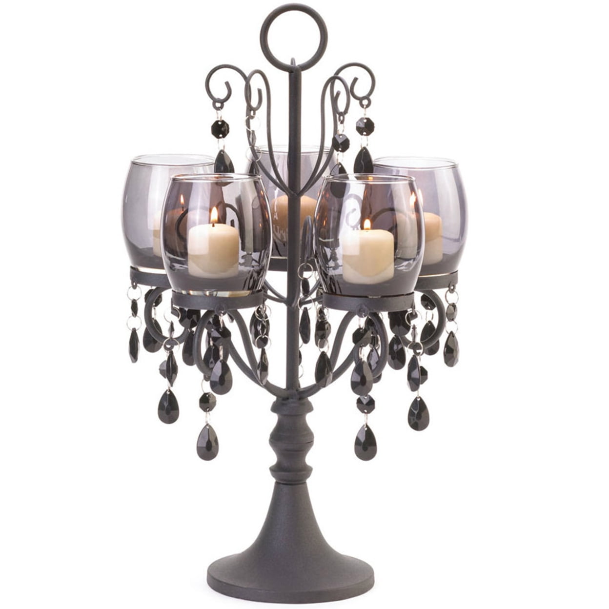 Midnight Elegance 11" Glass & Iron Candelabra Centerpiece