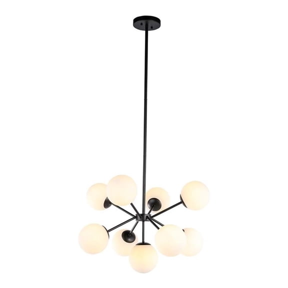 Home Decorative Jupiter 9 Light Black And Frosted White Glass Pendant