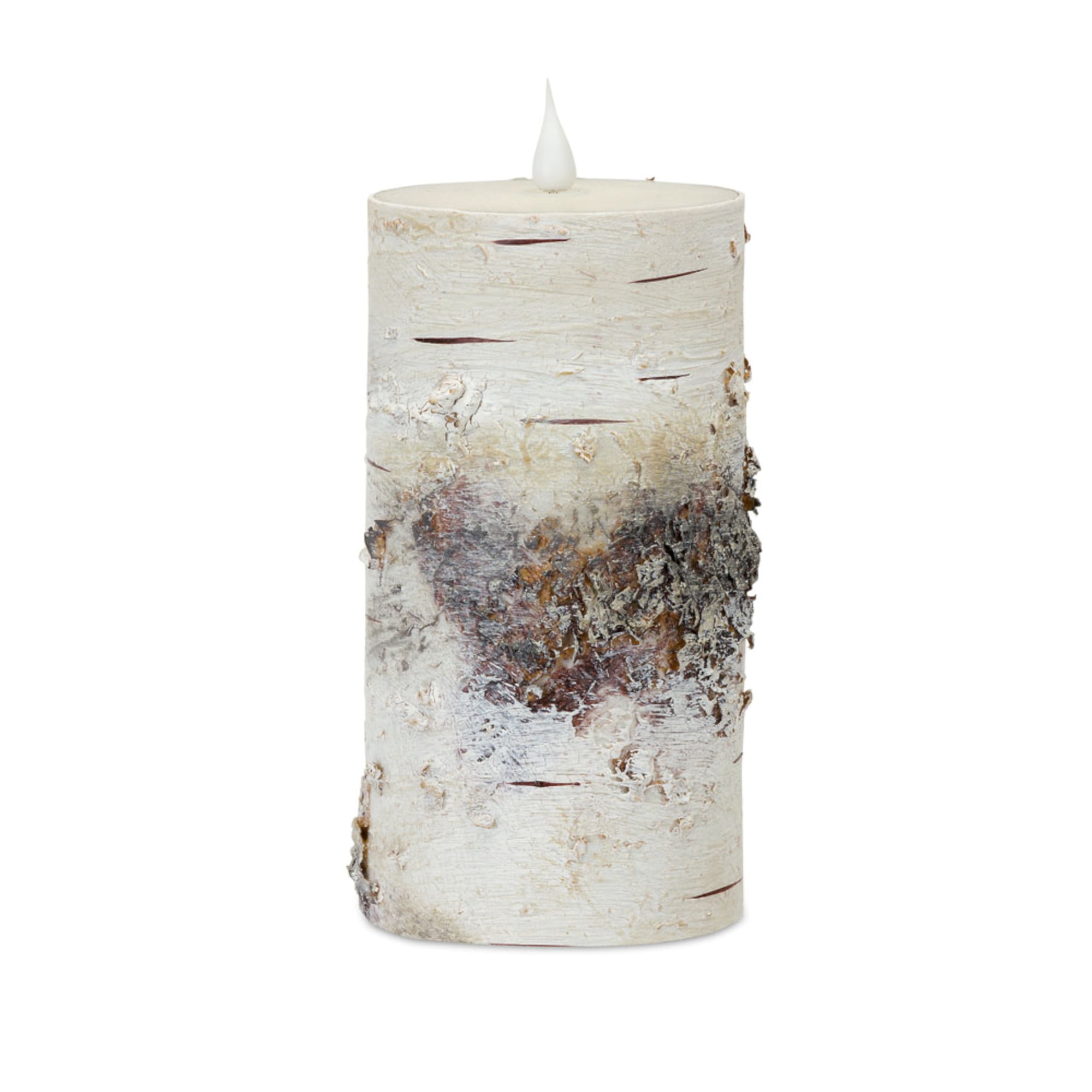 Set of 4 Winter White and Brown Contemporary LED Birch Candle, 7"