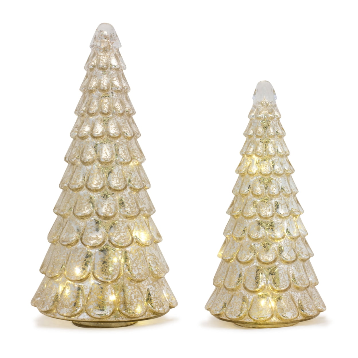 Melrose Christmas Decorative LED Tree Set of 2, Glass, Silver, 12.75