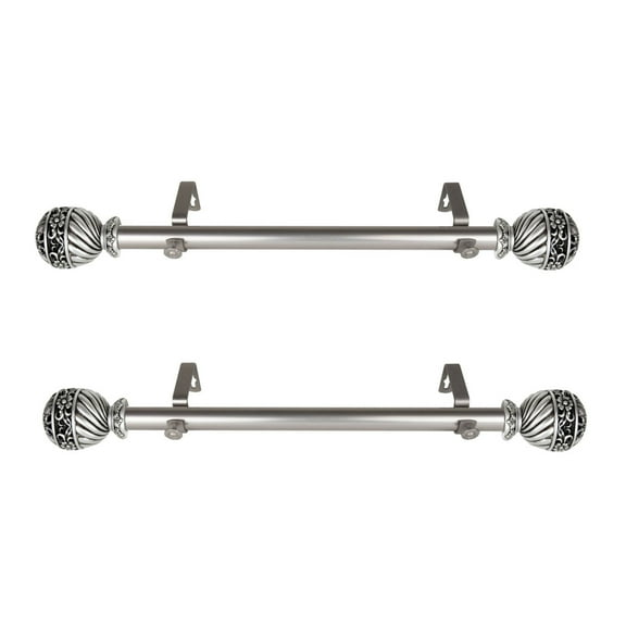 Home Decorative Lanette 1" Diameter Side Curtain Rod 12-20" Long (Set of 2) - Satin Nickel