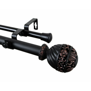 Home Decorative Lanette Double Curtain Rod 120-170" - Black
