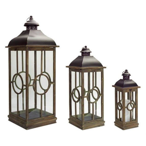 Home Decorative Lantern (Set Of 3) 22"-42"H Metal, Wood