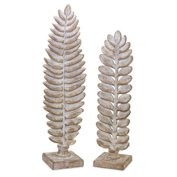 Home Decorative Leaf on Stand (Set of 2) 14.75"H, 17.25"H Resin