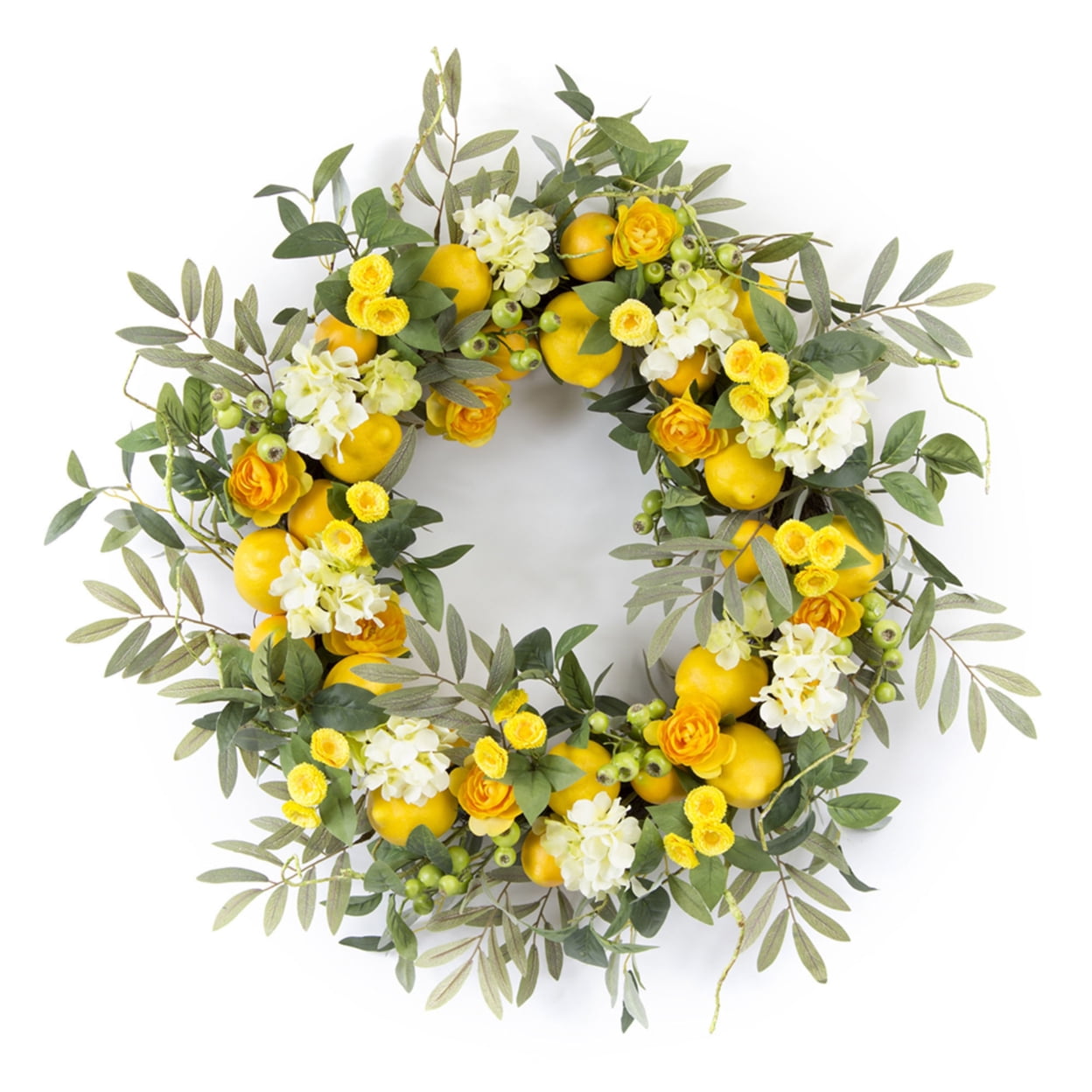 Yellow Lemon Twig Spring Floral 28" Hanging Wreath