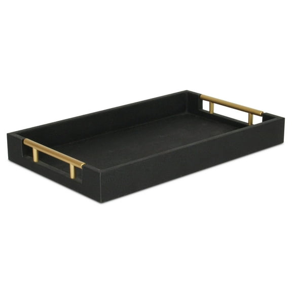 Home Decorative Lusan Black Faux Shagreen Tray With Handles