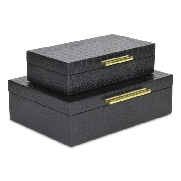 Home Decorative Lusan Black Faux Snakeskin Rectangular Storage Box Set