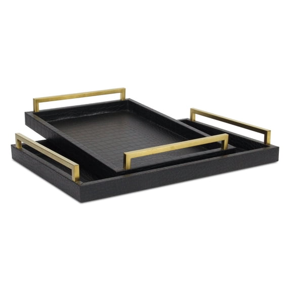 Home Decorative Lusan Black Faux Snakeskin Vinyl Tray Set