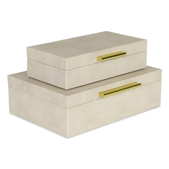 Home Decorative Lusan Cream Faux Shagreen Rectangular Storage Box Set
