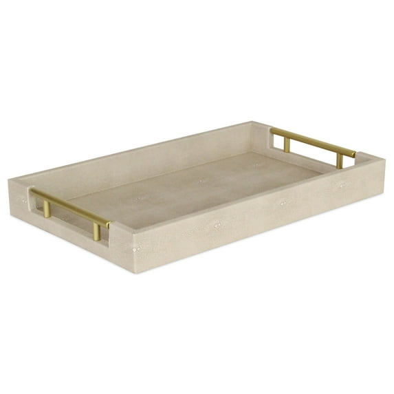 Home Decorative Lusan Cream Faux Shagreen Tray With Handles